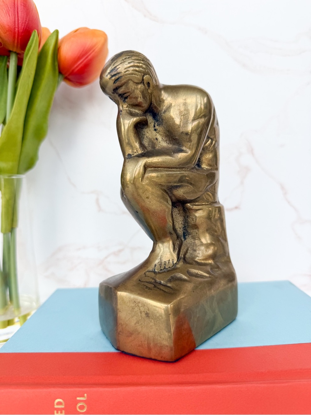 Vintage Solid Brass “The Thinker” Reproduction Rodin Sculpture